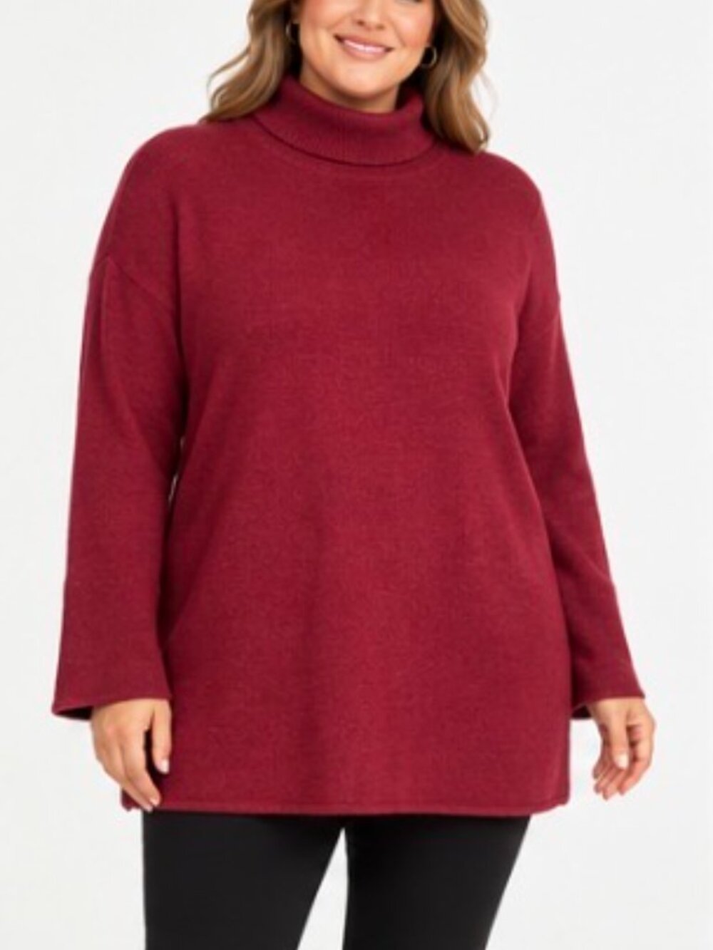 Soft Surroundings Silk & Cashmere Turtleneck Sweater Tunic Burgundy Wine Sz XL